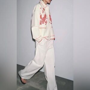 ZARA NEW WOMAN ZW COLL. EMBROIDERED OVERSHIRT JACKET OYSTER WHITE 4088/056 XL